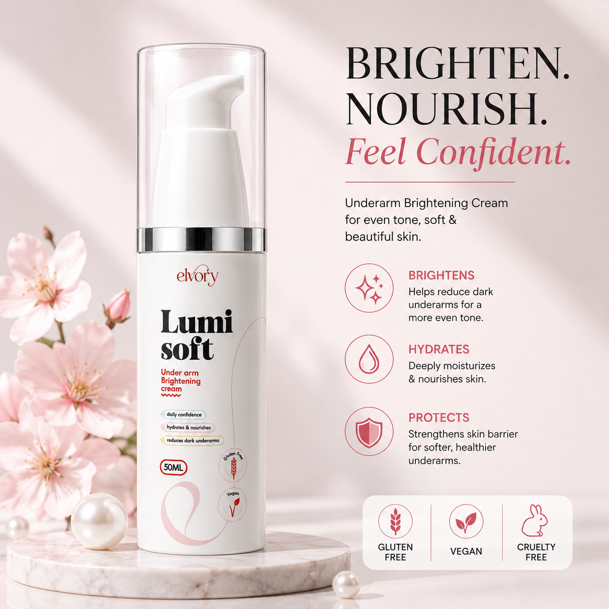 elvory lumi soft
dark area whitening cream, armpits, neck cream
